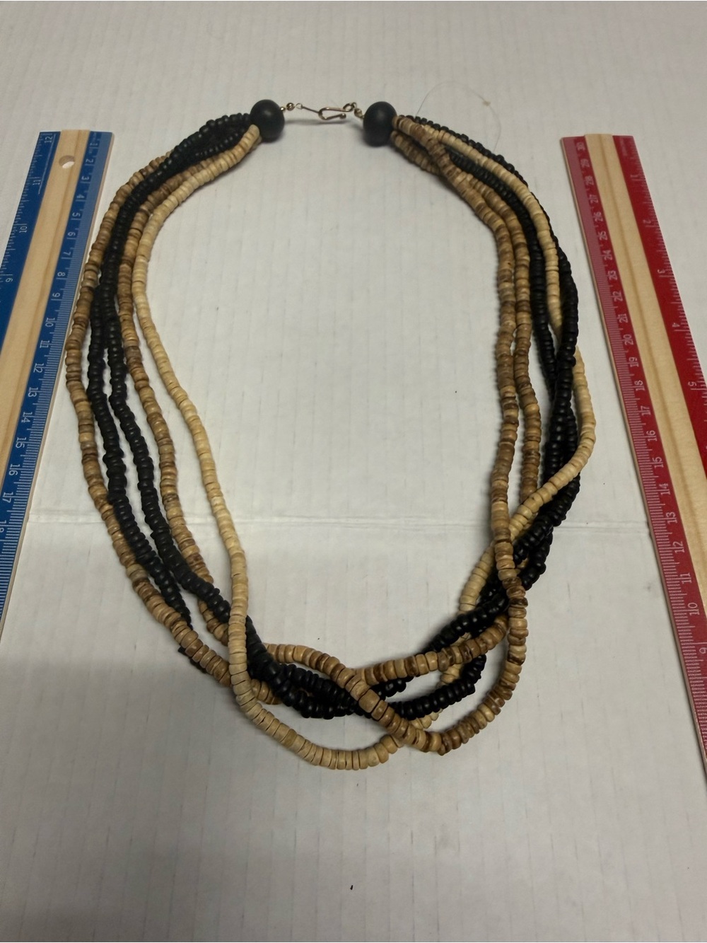 Multi-Strand Black and Tan Beaded Necklace